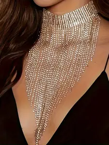 1pc/Elegant Rhinestone Multi-Layer Necklace for Women, Fashion Jewelry Party, Party Wedding Event Jewelry Accessory, Exaggerated Tassel Design