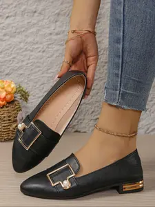 Women's Casual Slip On Flats, Fashion Rhinestone Design, Comfortable Walking Shoes, PU Leather Upper, All Seasons Wear