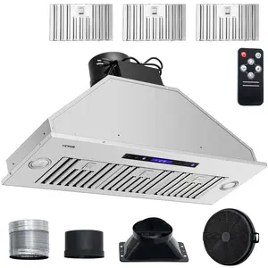 【Spotlight Day】VEVOR Insert Range Hood, 900CFM 4-Speed, 36 Inch Stainless Steel Built-in Kitchen Vent with Touch & Remote Control LED Lights Baffle Filters, Ducted/Ductless Convertible, ETL Listed