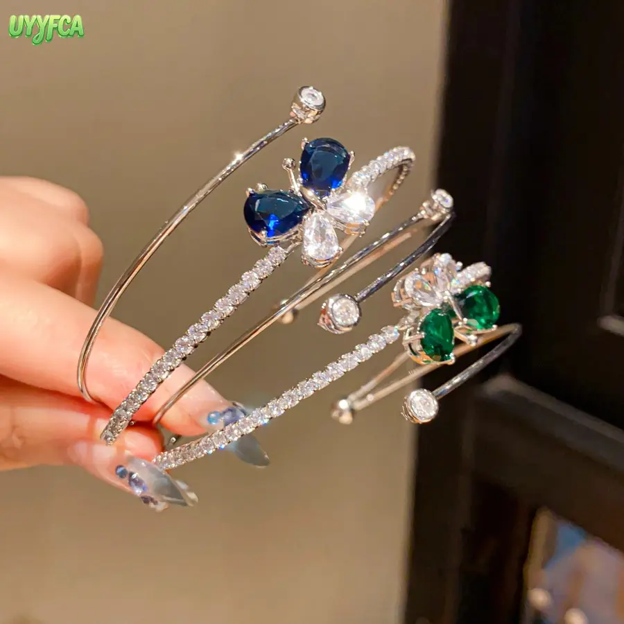 Women's Vintage Multi-Layer Butterfly Bangle, Open Cuff Metal Bracelet with Sparkling Cubic Zirconia, Adjustable Size for Wedding & Special Occasion Gifts, Skin Friendly, Elegant, Metal Alloy, Female, Parties, Sparkling Cubic Zirconia-Inlaid, Daily, Butte