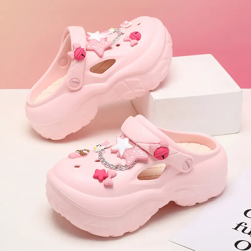 7cm height-enhancing thick-soled hole shoes, women's chain fashion garden shoes, eva slippers that can be worn outside