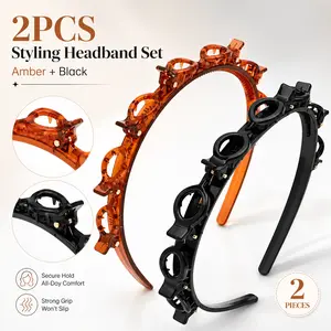 2 Pack Clip Headband for Twisty Bangs, 90s Hair Accessories for Women with 8 Mini Clips, Novelty Multifunction Hair Hoop with Clips, Fashionable Hair Accessories for Women, Minimalist Headwear, Trendy Hair Hoop, holiday haul Accessories
