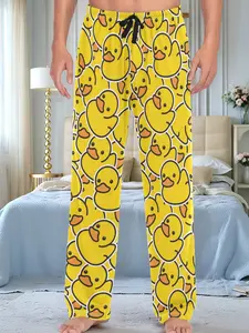 Men's Geometric Print Pajama Pants, Spring & Fall Home Wear, Christmas Party Holiday Sleepwear, Medium Stretch