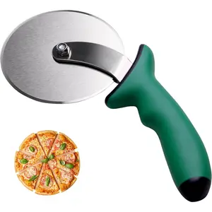 Pizza Cutter Wheel, Durable Stainless Steel 4-Inch Pizza Wheel Cutter with Comfortable Safety Handle, Pizza Slicer Wheel for Cutting Through Pizza, Crust, Pie, Brownie, Flatbread, Green