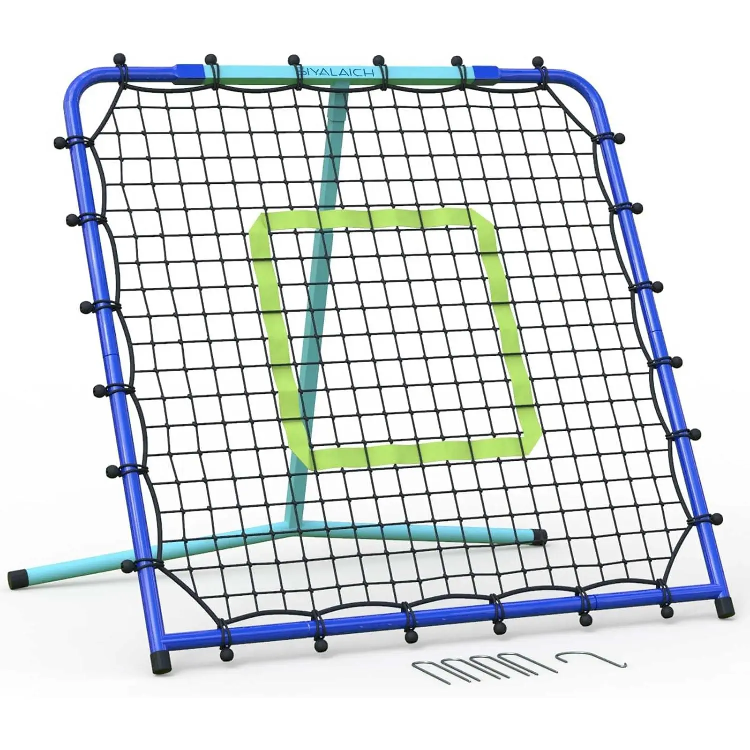 Baseball & Softball Pitchback Rebounder Net, 3x3 FT Unisex Trainer with Blue Steel Frame & UV-Resistant Mesh, 5 Adjustable Angles and Highlighted Target Zone for Pitching & Fielding Practice, Black Mesh, Portable, Backyard Practice, 3X3 Feet
