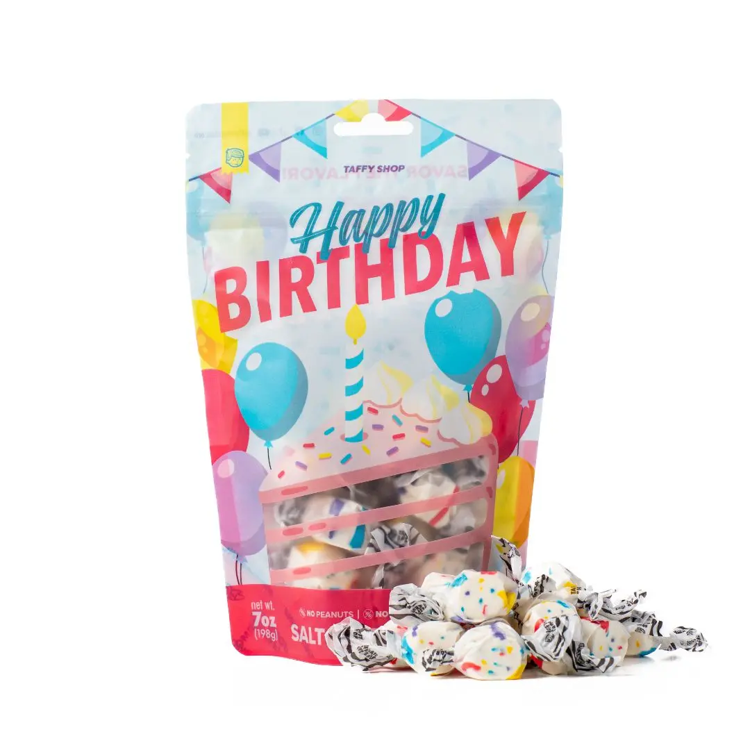 Taffy Shop, Happy Birthday Salt Water Taffy 7 oz Gift Bag – Gourmet Soft Chewy Candy