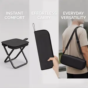 Portable Folding Stool with Storage Bag, Mini Foldable Camping Seat with Shoulder Strap, Lightweight Travel Stool for Outdoor Camping, Hiking, Fishing, Picnic, Queueing, Compact Carrying Stool for Backpacking, Travel, and Outdoor Activities