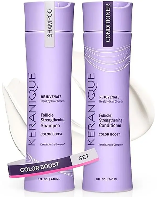 Keranique Color Boost Keratin-Infused Shampoo & Conditioner Set 1 - Repair-Focused, Soothing, Anti-Frizz Formula for Hair Care Needs, Cleansing, Curcumin, Scalp Care, Alcohol Free, Shampoo And Conditioner, Scalp Health