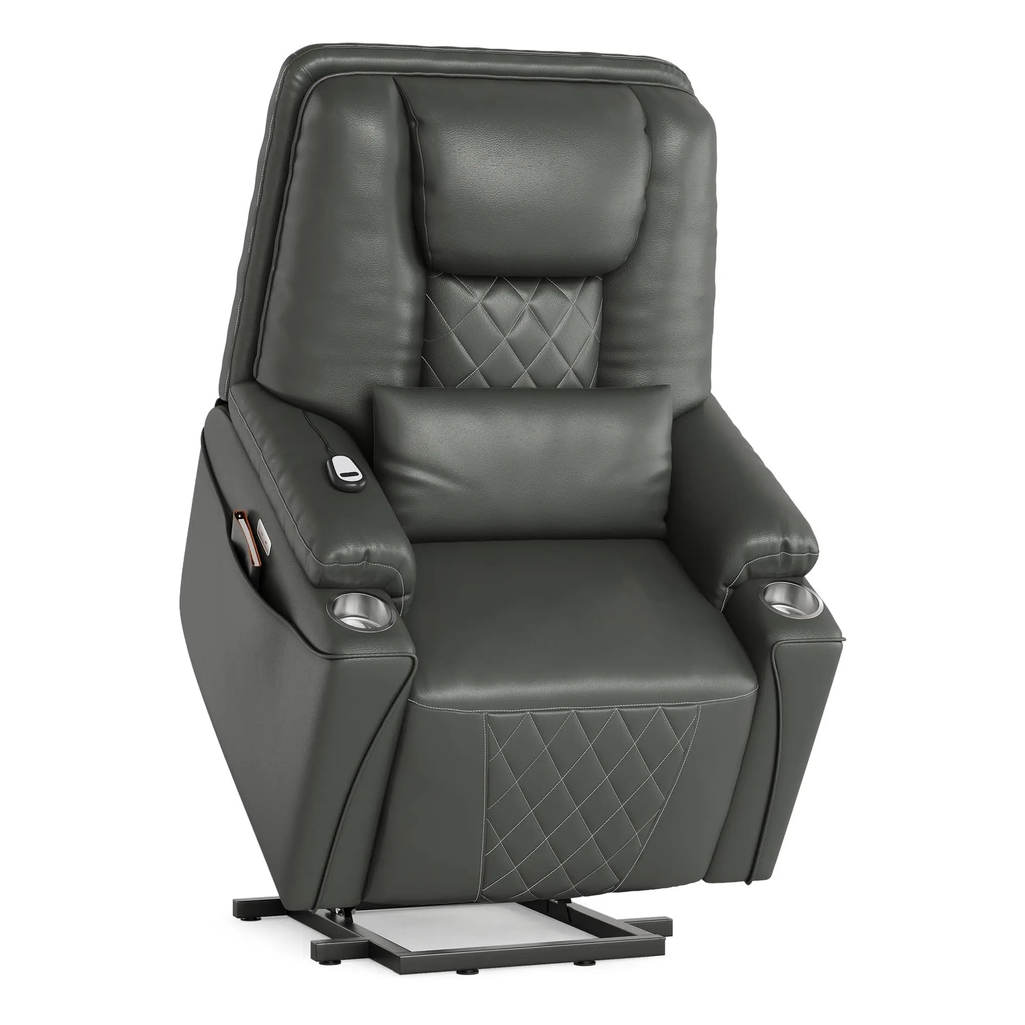 Power Lift Recliner Chair, Sofa with Stand Assist for Seniors, 3-Position Adjustable Recline, USB Charging Ports, Side Storage Pockets, 2 Cup Holders, and Remote Control, Living Room, Grey
