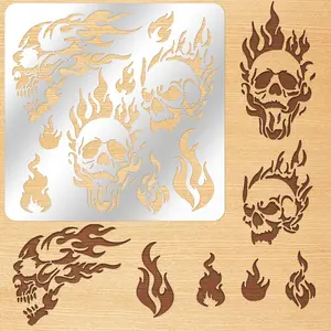 6x6 inch Metal Skull Stencil Stencil Fire Skull   Stencils Template for  Carving, Drawings and Pyrography, Engraving and Scrapbooking Project