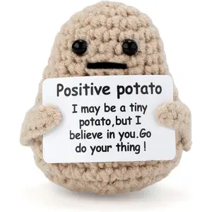 Mini Funny Knitted Wool Potato Toy with Positive Card - Creative Cute Crochet Doll Cheer Up Gift for Friends, Parties, Christmas Decoration and Encouragement
