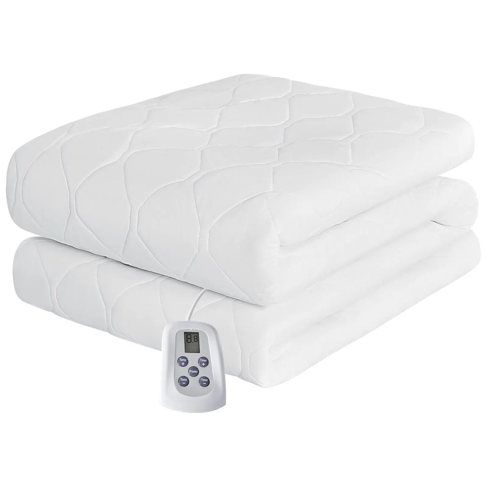Quilted Heated Mattress Pad King White 100% Polyester with 12 Heat Settings & 12-Hour Auto-Shut Off Machine Washable & Dryer Safe