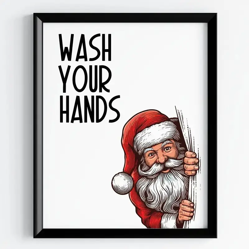 Funny Christmas Bathroom Poster, "Wash Your Hands" Funny Retro Christmas Wall Art, Vintage Holiday Cocktail, Trendy Poster