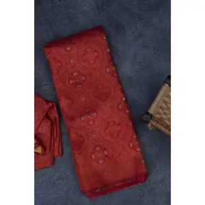 Maroon Semi-Soft Silk Saree with Copper Zari & Tassels