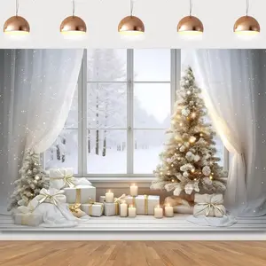 Christmas Indoor Room Glittering Gift Background Banners - Birthday Table Decors Background, Party Supplies, Baby Shower Banner, Photo Booth Props, Indoor & Outdoor Decoration