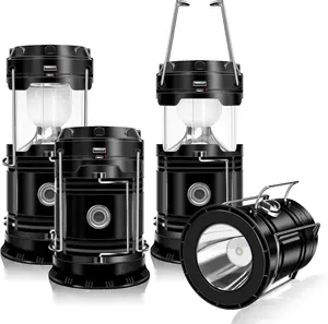 Solar Camping Lantern 4-Pack - Rechargeable LED Lights, Magnetic Base & Foldable Hanging Hook- Collapsible Lamp Battery Powered Perfect for Power Outages, Hiking, Emergencies Adjustable Flashlight Adjustable Tactical Flashlight gifts gift set for girls