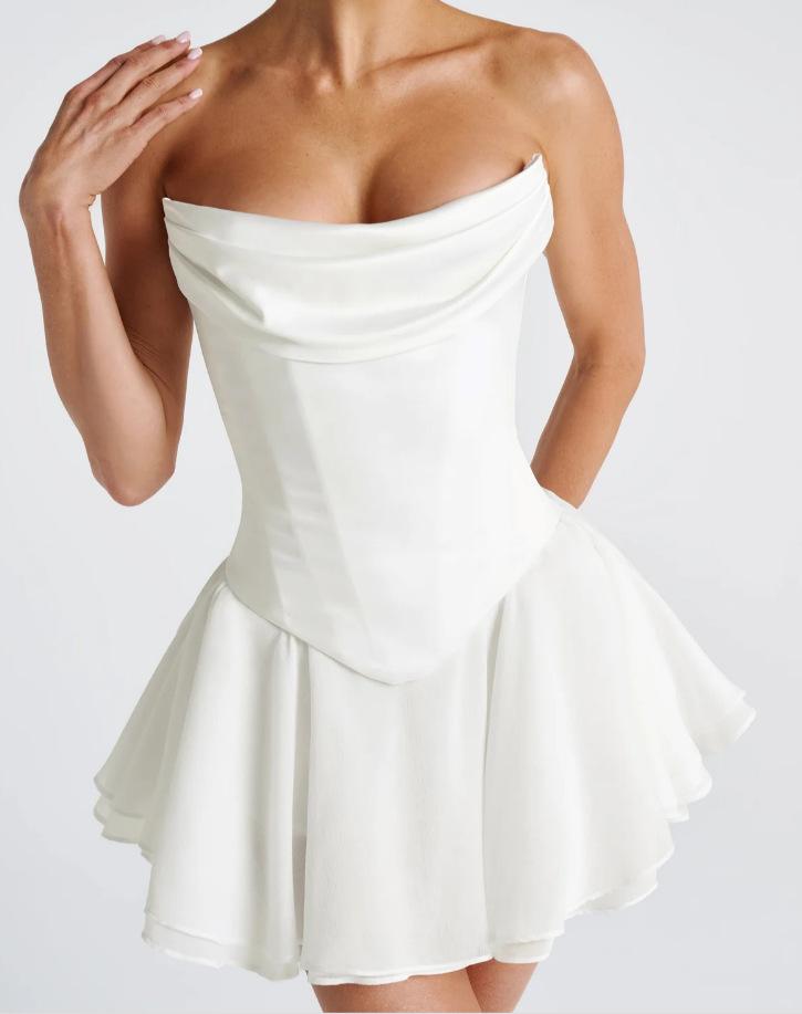 French Solid Color Tube Top Dress With Sleeves