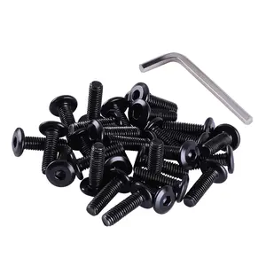 M6 Flat Head Hex Socket Screws Bolts, 30pcs 304 Stainless Steel Black Metric Furniture bz fastener,  with Hex Spanner