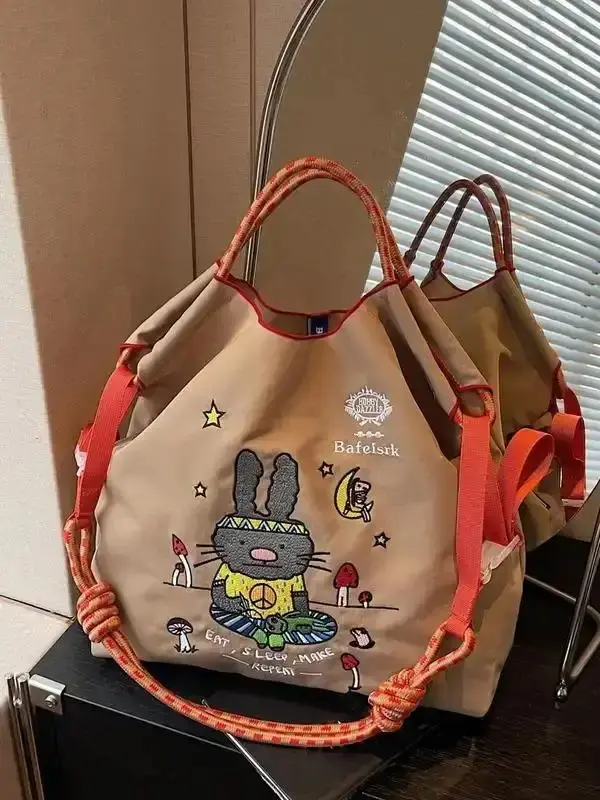 Women's Cute Cartoon Rabbit Pattern Tote Bag, Large Capacity Shoulder Bag for Daily Used, Casual Trendy Versatile Unique High-quality Daily Commuting Bag Crossbody Purse Vacation Travel Street Style Minimalist Vintage