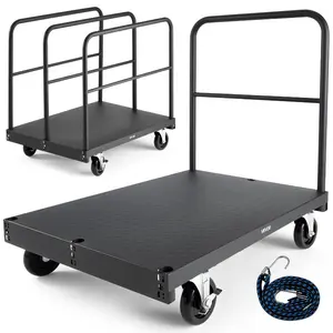 VEVOR Drywall Cart Dolly, 1800 lbs Load Capacity, 2-in-1 Steel Panel Truck Cart with 5 inch Swivel Casters, 36x 24 inch Platform Truck with 4 Side Handrails for Factory, Warehouse, Garage, Black