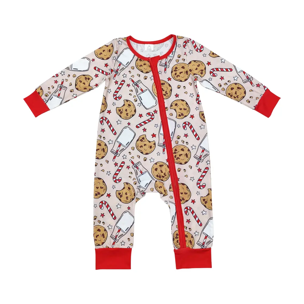 Boys' Christmas Milk and Cookies Long-Sleeve Zipper Closure Bodysuit - LR1426, Cute Infant Toddler Clothes for 0-3m, 6-12m, 2t Sleepwear, Onesie, 0 - 3 Months