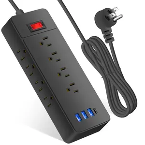 Surge Protector Power Strip (2100J), 12 Outlets with 1 USB C and 3 USB Ports foriPhone 15/15 Plus/15 Pro/15 Pro Max, Extension Cord, Flat Plug, USB C Charging for Home, Office