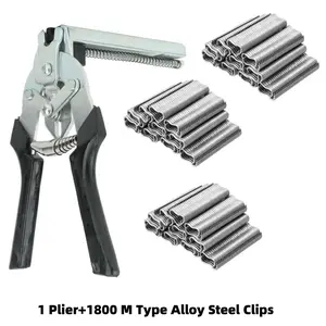 Type M Hog Nail Ring Snap Ring Pliers Kit with 1800pcs M Clips for Fence Fastening, Upholstery Installation, Animal Cages