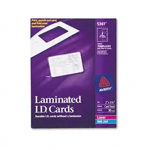 Avery Laminated Laser/Inkjet ID Cards- 2 x 3-1/4- White- 30/Box