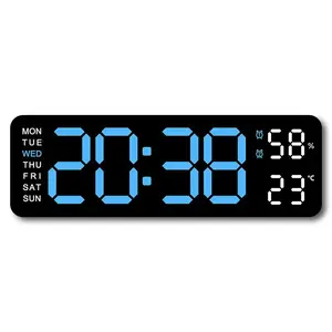 Digital Alarm Clock, LED Wall Clock ,Student Plug-in Digital Clock, Voice-activated Temperature clock， for Living Room and Bedroom Decor ，Good Gifts LED Large Display Digital Wall Clock home office school travel White-Blue large number Desktop Ornament