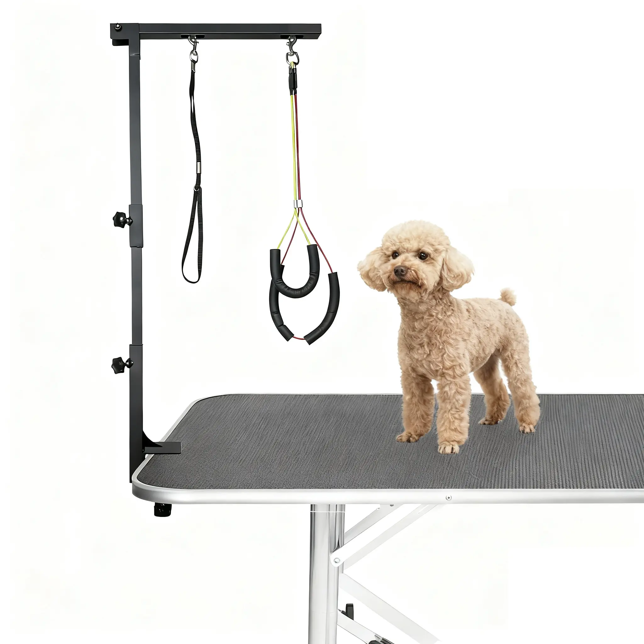 36" Adjustable Dog Grooming Arm with Clamp - 3-Section Design, 2 No-Sit Haunch Holders, Grooming Supplies for Small to Medium Dogs (Table Not Included)
