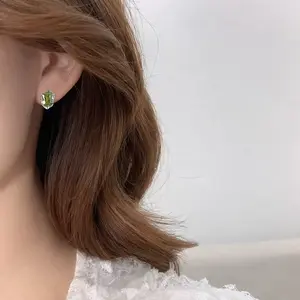 Unique Liquid Olive Green Zircon Earrings for Women Ins Trendy Stylish Earrings Fashionable Ear Accessories