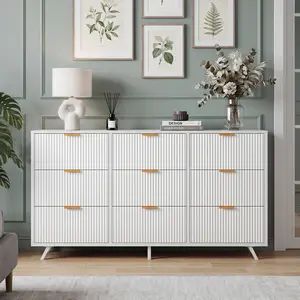 9 Drawer Dresser for Bedroom, 57" Fluted Wooden Chest of Drawers, Modern Media Console & TV Stand for 35/45/55 Inch TV, Large Storage Organizer Cabinet with Reinforced Base