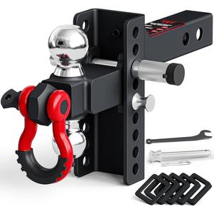 TYT Adjustable Trailer Hitch Ball Mount with Lock&Pin&Rotatable Tow Shackle, Fits 2-in Receiver, 2-in, 2-5/16-in Hitch Ball