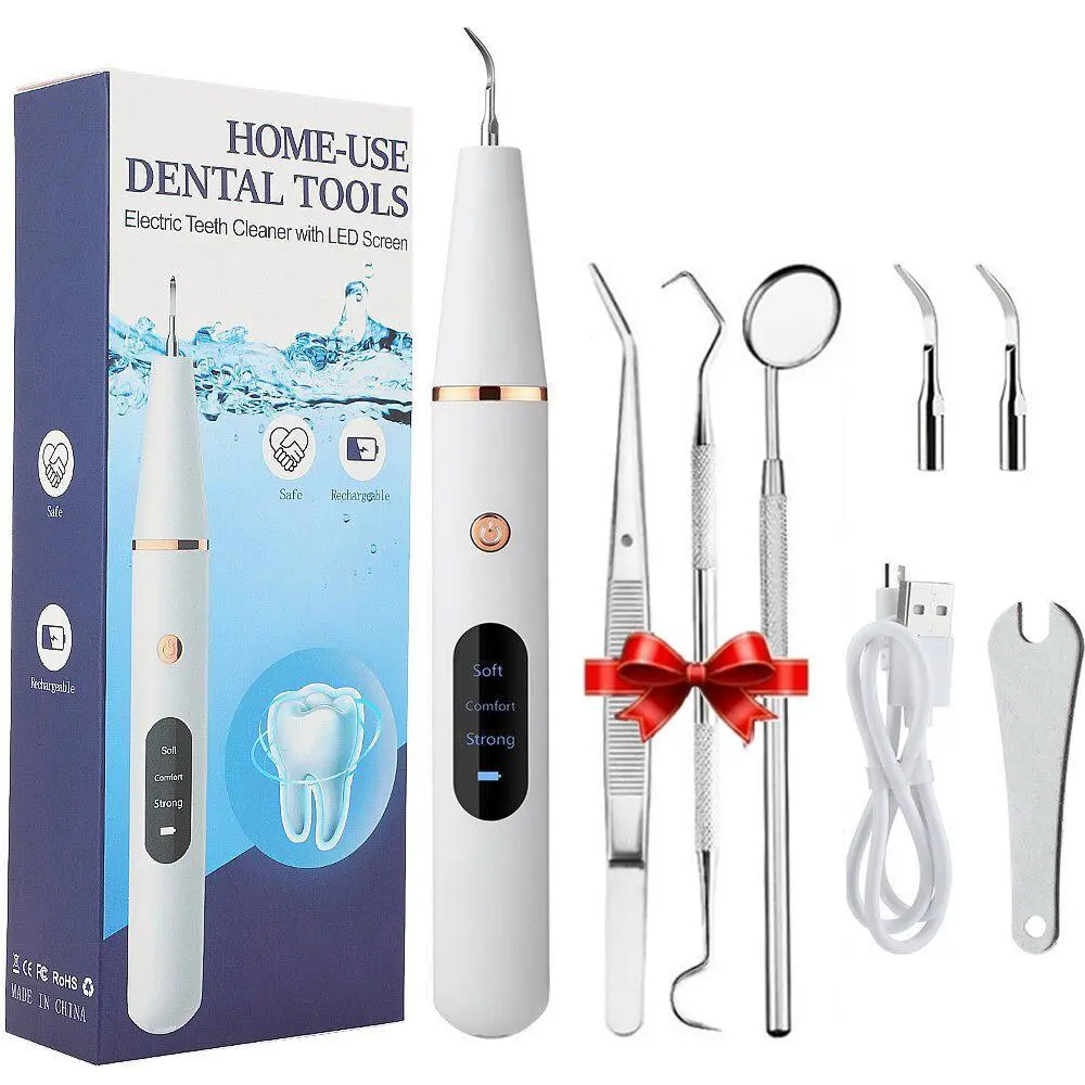 Ultrasonic Tooth Scaler, USB Rechargeable Portable Oral Irrigator, Tartar Remover with 3 Tools, Oral Care Tooth Cleaning Kit for Adults