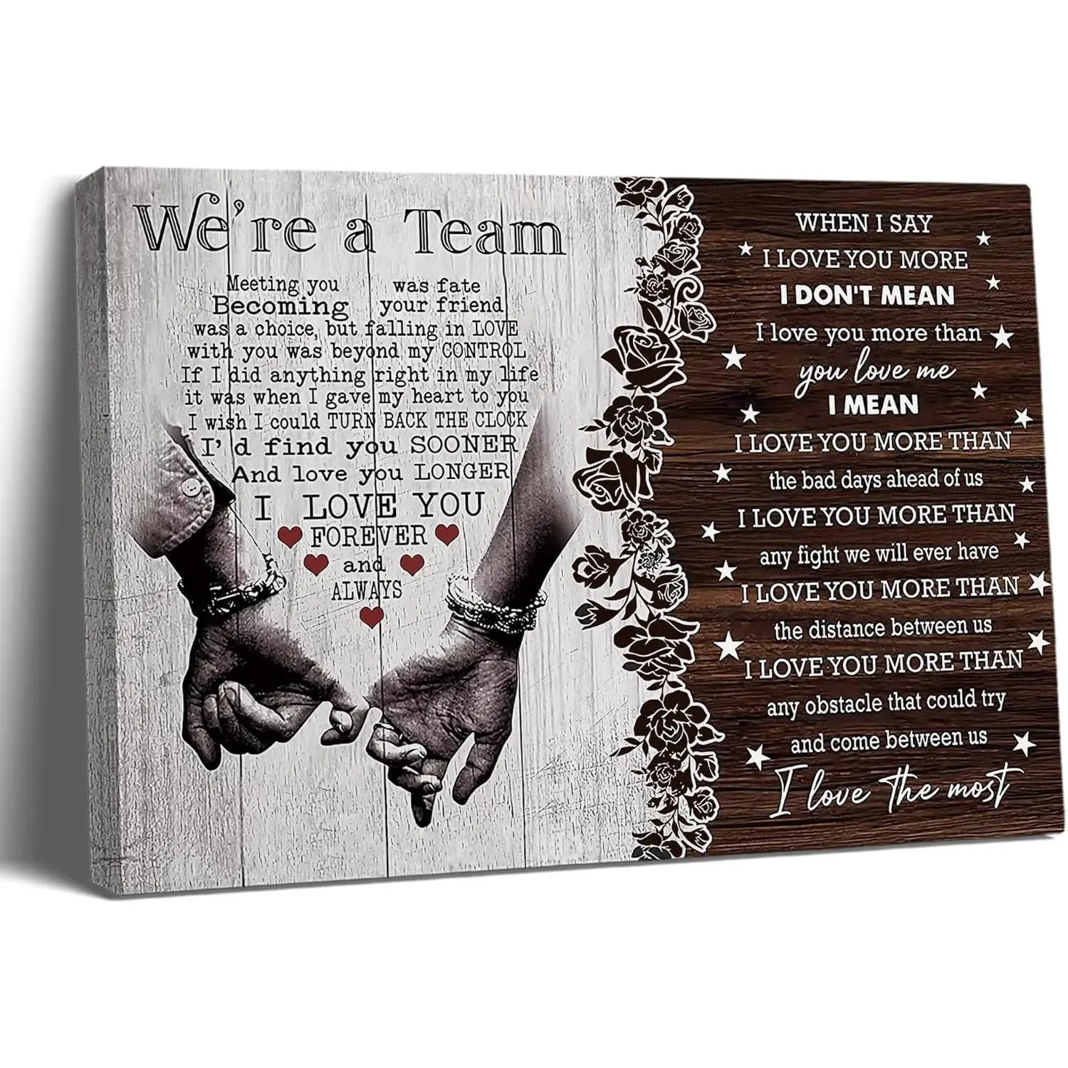 We're A Team Canvas Wall Art, Couple Wall Decor for Bedroom, Romantic Love Quote Canvas Print, Farmhouse Bedroom Decor, Anniversary Gift for Husband Wife, Available in 8x12, 12x18, 16x20 & 16x24 Inch