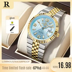 ONTHEEDGE Ice Blue Two Tone Watch for Men, Waterproof Luxury Dress Watch,Waterproof Scratch Resistant  Daily Wear Durable Quartz Movement  Watch,Fashion business wristwatch Style,Luminous Hands Quartz  Men’s Watch,Birthday gift