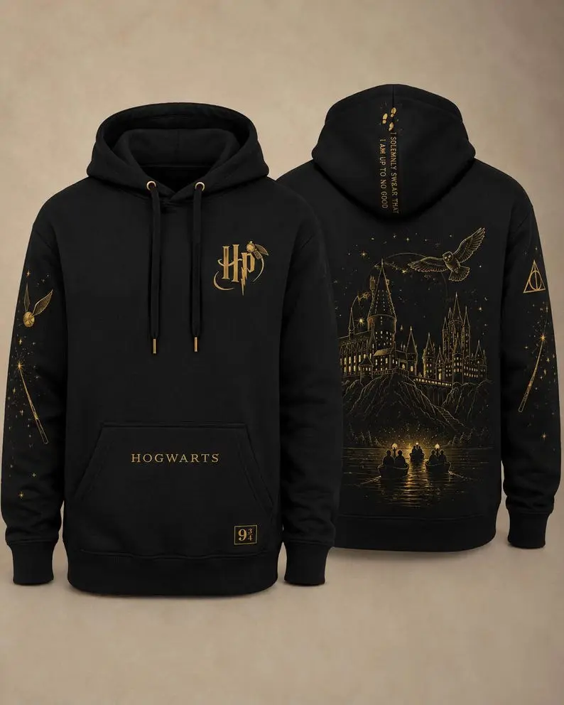 Wizard Magic Lightning Hoodie, Fantasy Inspired Sweatshirt, Golden Spell Graphic Pullover, Enchanted Style Gift for Fans