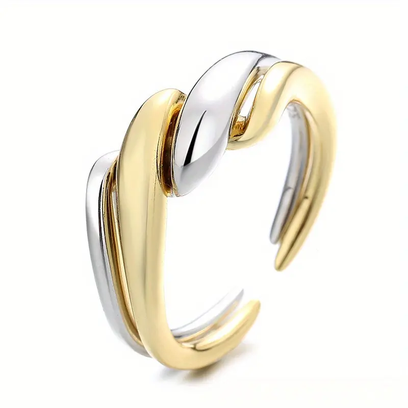 2pcs Adjustable Double-Tone Interlocking Ring, Removable Combination Band, Open-Ended Design for Daily Wear and Holiday Gifts, Christmas, Halloween, New Year - Portable Jewelry Accessory for Health and Home Use