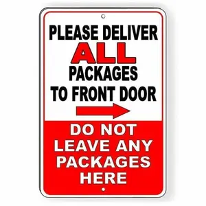 Aluminum Door Sign for Home Delivery Instructions Front Porch Safety Custom Outdoor House Plaque with Clear Warning Messages