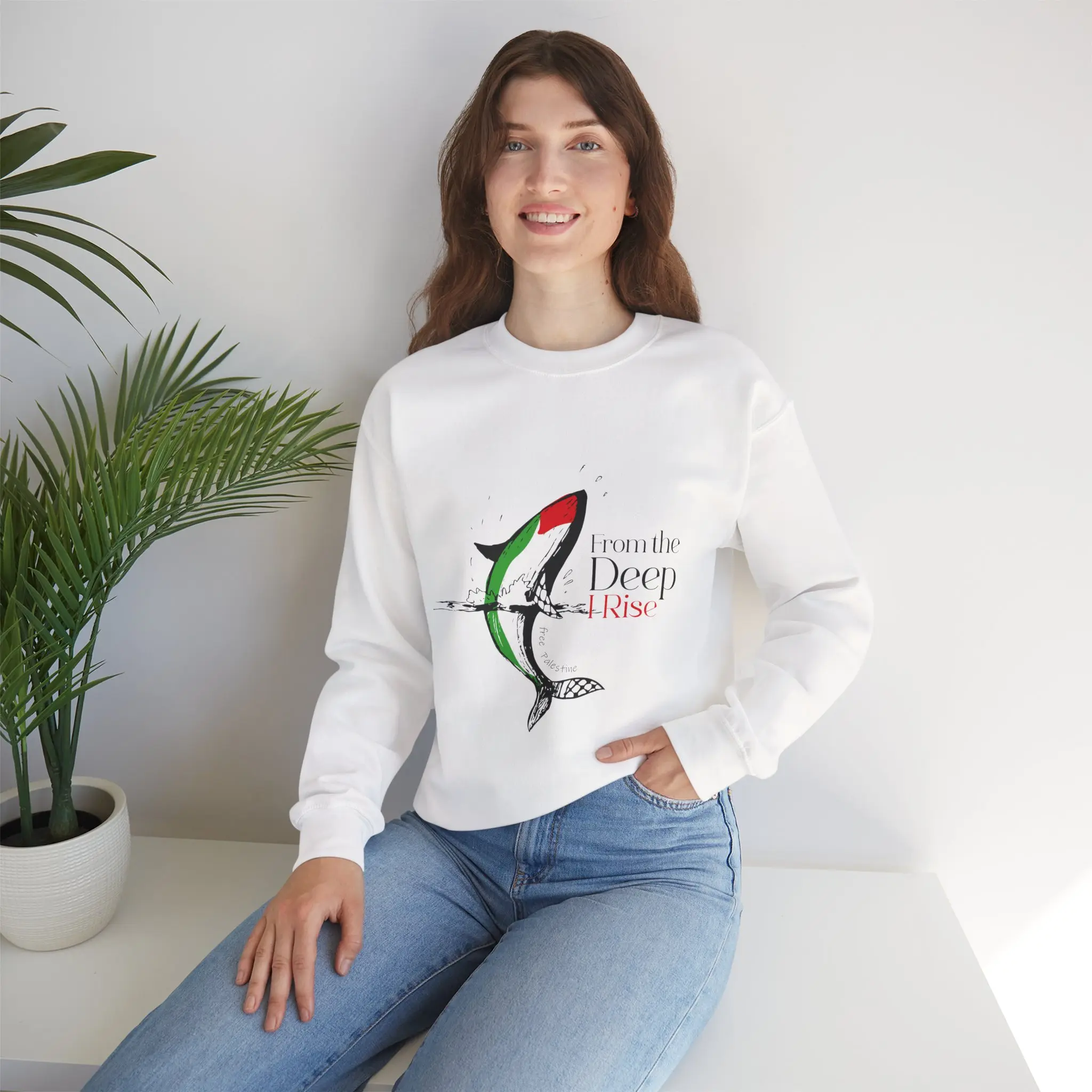From the Deep We Rise – Palestinian Ocean Art Sweatshirt | Unisex Crewneck | Minimal Statement Pullover
