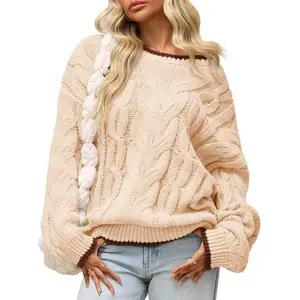 Women’s Oversized Sweater Casual Cable Knit Color Block Crewneck Pullover Fall/Winter Chunky Trendy Sweaters