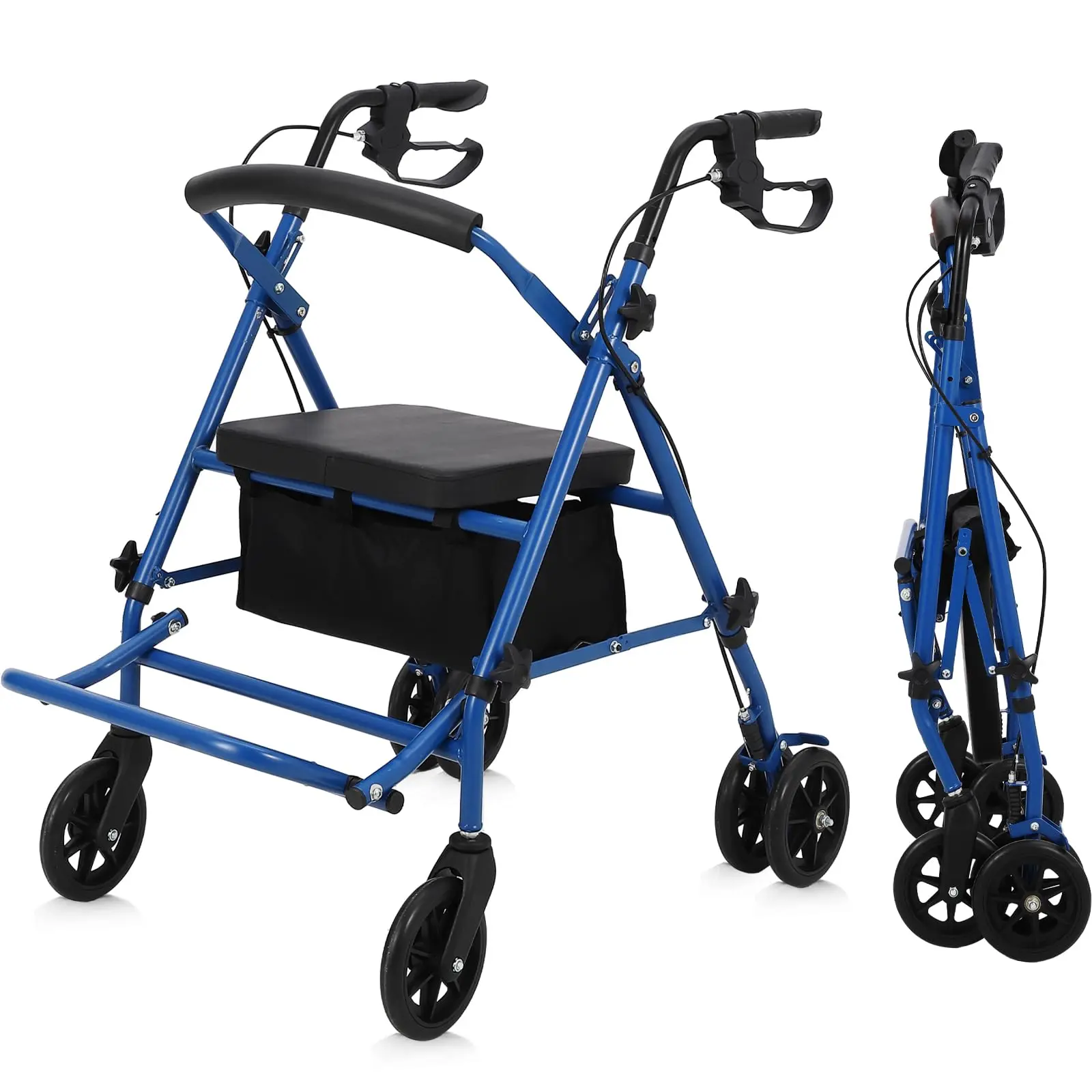 GARVEE 2-in-1/3-in-1 Lightweight Foldable Wheelchair, 300lbs Capacity, 19.81lbs Alloy Steel Frame, 6" Front+6" Rear All-Terrain Wheels, Adjustable Height, Dual Brakes, Padded Seat, Foldable Footrest, Storage Bag, Non-Slip, Portable Transport for Seniors