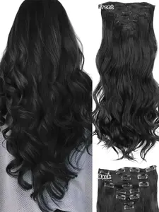 7pc Hair Extensions Set, 24in Long Clip In Hair, Wavy Synthetic Clip On Extensions, Multi Style Party Hair Extensions, Thick Clip In Wefts Long Wavy Synthetic Full Head Hair Extensions, Synthetic Hairpiece for Women, Wavy Hairpieces