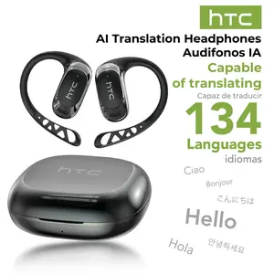 HTC NE28 OWS - AI Translator Bluetooth Earbuds with charging case, IPX5 water resistance, and a built-in microphone. Three-month warranty! Perfect for office work, exercise, study, and voice calls.