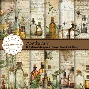 Mysterious Potion Journal Paper Set, Vintage Style, Includes 12 Sketch Papers & Herbal Plant Background Stickers, Halloween Magic Theme, Diy Craft Paper