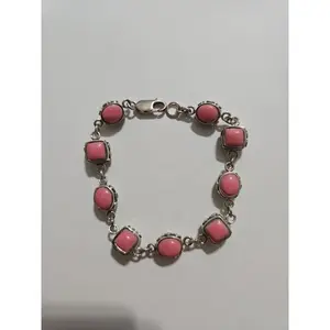 Pink Conch Shell Bead Bracelet Silver 925