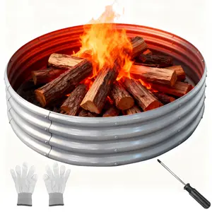 5FT Diameter Camp Fire Ring Pit, Heavy Duty Galvanized Steel Fire Pit, Outdoor Steel Fire Pit Silver for Backyard, Camping, Bonfire