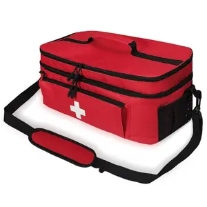 Emergency First Aid Kit with Shoulder Strap, 16x9x7 Inch Medicine Organizer, Travel Emergency Box for Car Home Office Outdoor, Emergency Gear, Portable Emergency Kit