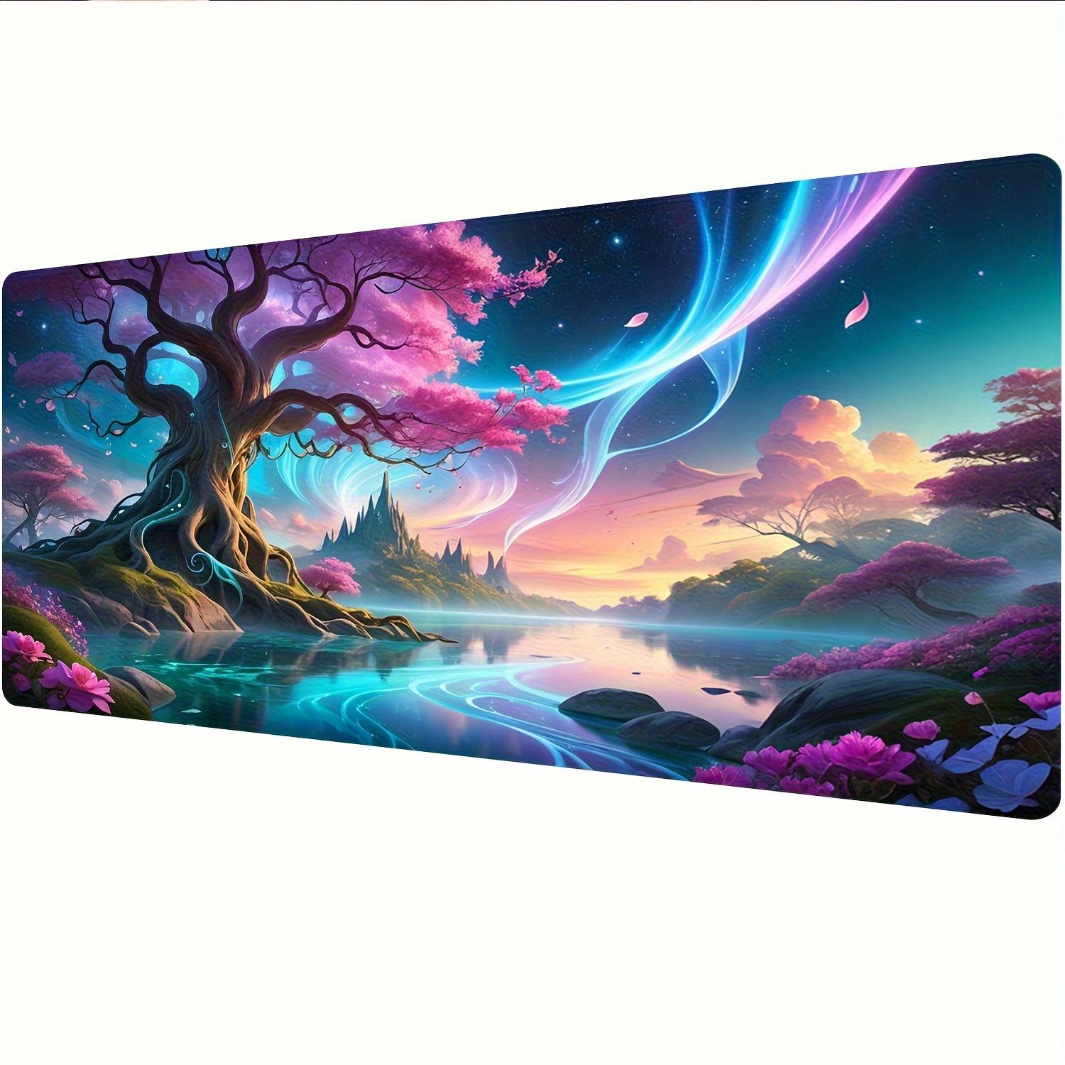 Durable Gaming Mat Featuring a Magical Tree And Orange Light - Vibrant Game Carpet