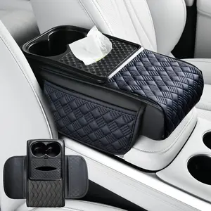 [SummerWins] 5 in 1 Multifunctional Armrest Box Mat with Cup Holder & Tissue Box, 14.5*6*3 inch Heightening Central Elbow Mat,Diamond Car Console Organizer Universal for Nissan/Honda/Civic/CRV/Hrv/Kia/Sorento/Toyota/Corolla/4Runner/Camry/Tacoma